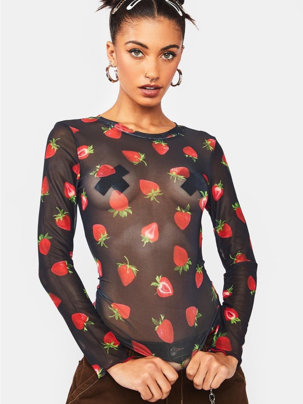 Dangerfield Strawberry Mesh Top Sz M (8) - Picture 2 of 7